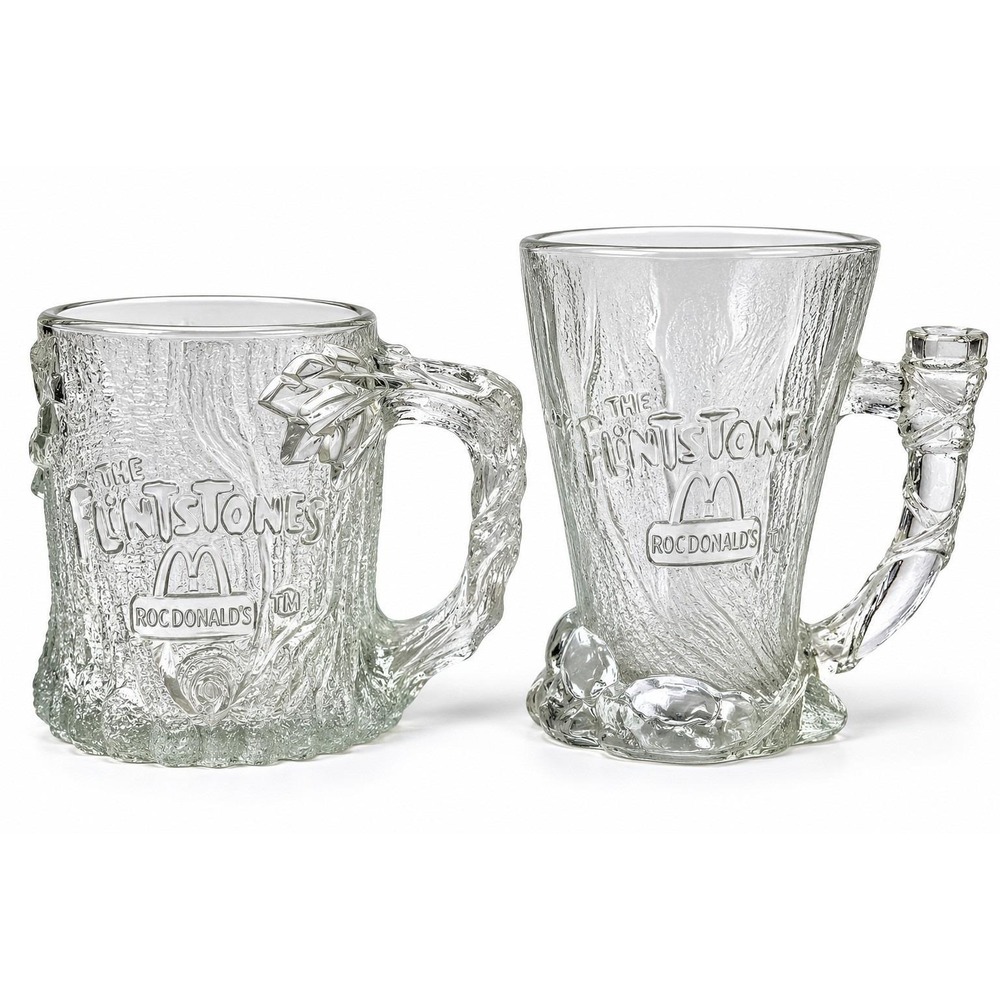 1993 McDonald's Flintstones Glass Mugs TreeMENDOUS Pre-Dawn RocDonald's Lot 2